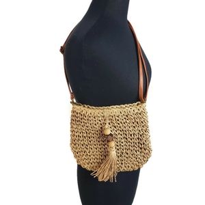 Love of Fashion  Khaki Color Straw Crossbody Bag with Tassel